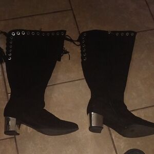 Black Knee-High Boots with Silver Accents